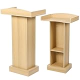 BEQUZON Farmhouse Lectern Podium Stand with Heavy Base, 41.5H x 23.6W x 15.7D inches, Light Oak