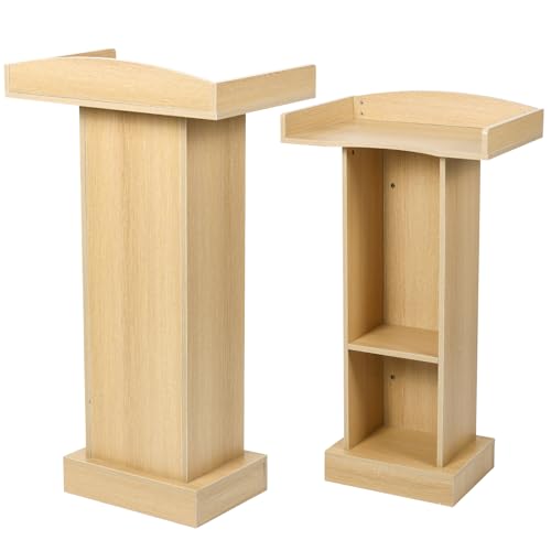 BEQUZON Farmhouse Lectern Podium Stand with Heavy Base, 41.5H x 23.6W x 15.7D inches, Light Oak