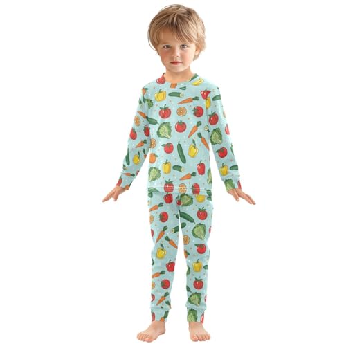 Pajama Sets Long Sleeve Vegetable Fruit Fresh Pattern Soft Comfy Sleepwear 2 Piece PJS 3-8T2
