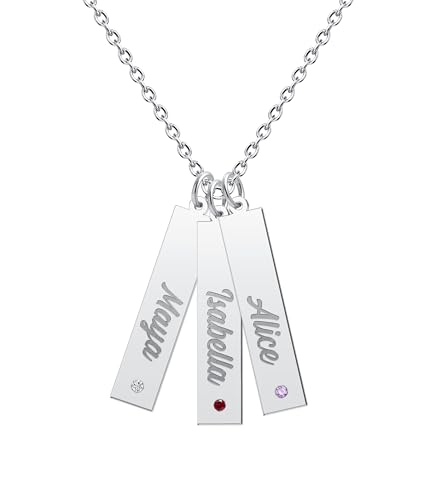 CLY Jewelry Family Names Necklace with Birthstones Vertical Bar Pendant for Husband/Mother/Grandma/Wife Birthday Personalized Birthstone Name Rectangular Necklaces for Men Women Gift