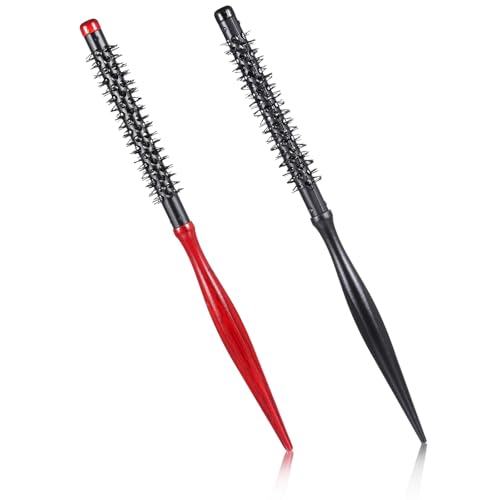 2 Pcs Small Round Hair Brush Set, Mini Round Wood Brush Roller Quiff Hair Combs Styling Volume Hairbrush Mustache Brushes for Thin Short Hairs Bangs Bangs Lifting Beard Care, 2 Styles