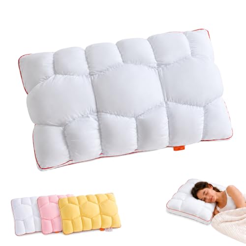 Bazuo Cooling Marshmallow Puff Pillow, Quilted Cool-Touch Bed Pillow for Adults, Cloud-Like Fluffy Sleep Pillow with Neck Support for Side Back Sleepers (Comfort White)