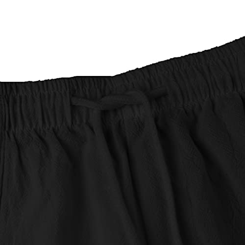 LVCBL Mens Linen Shorts Men Casual Capri Pant Summer Beach Yoga Shorts with Pockets, Black, XXL