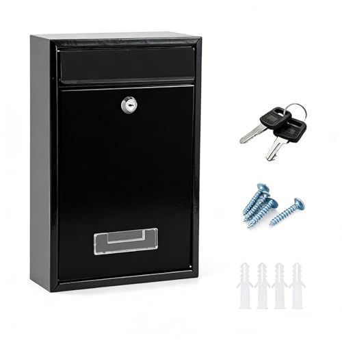 Huucozn Briefkasten Anthrazit klein Postkasten Eisenlegierung 32 x 22 x 8,5cm Wandbriefkasten für Mehrfamilienhaus mit Schloss Sichtfenster Wandbriefkasten Postbox Briefkasten zur Wandmontage