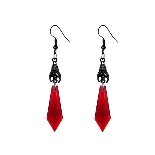 Frigotine Vampire Costumes Chunky Gothic Dark Bat Dangle Drop Earrings for Women, Trendy Red Crystal Gems Punk Halloween Accessories Prom Fashion Jewelry Gift