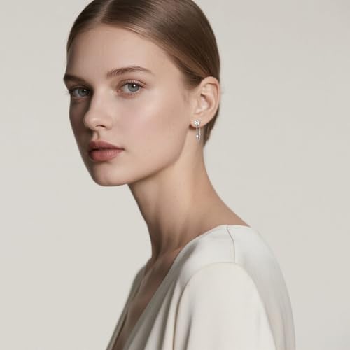 SLUYNZ Sterling Silver CZ Flower Dangle Earrings Chain for Women Teen Girls Flower Drop Earrings Studs3