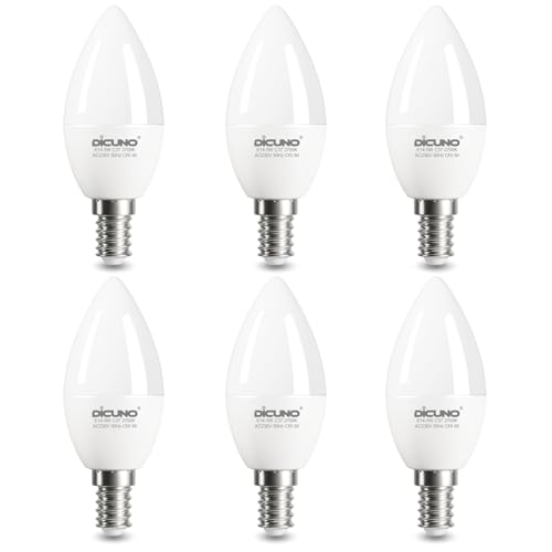 DiCUNO Bombilla LED E14, Equivalente a 5W 50W, C37 bombilla vela, Blanco frío 5000K, 550LM, No regulable, CRI90, Ángulo de haz 220°, 6 piezas