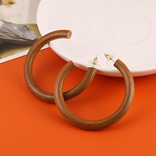 Stwtr Women's Natural Wood Earrings Fashion Earrings Geometric Shape Retro Earring Set Natural Wood Hollow Semicircle Earrings #TOP3