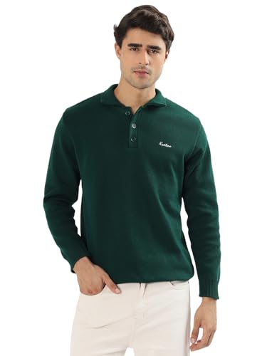 Image of Kvetoo Men's Wool Polo Collar Neck Winter Sweater Full Sleeve Solid Pullover for Casual Office Wear