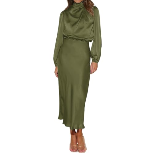 Amazon.com: ODIZLI Evening Dresses Elegant for Wedding Women's Satin Dress  Long Sleeve Elastic Waist Wedding Formal Wedding Guest Cocktail Dress Prom  Dresses Party Dress Maxi Dresses Army Green S : Clothing, Shoes