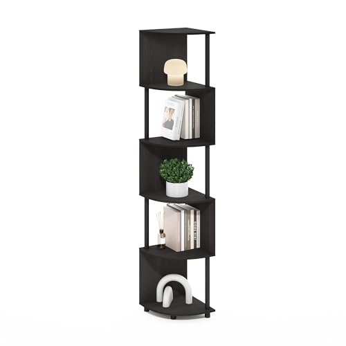 Image of Furinno ECON Corner Shelf, 5-Tier Corner Book Shelf, Zigzag Storage Shelves, Display Rack, Bookshelf, for Organization and Storage, Living Room, Home Office, Espresso