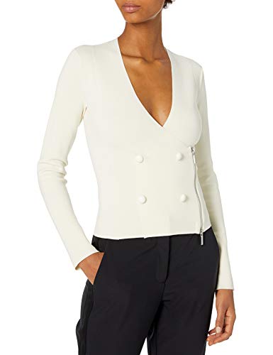A|X Armani Exchange Women's Side Zip Double Breasted Stretch Blazer, White, X-Large