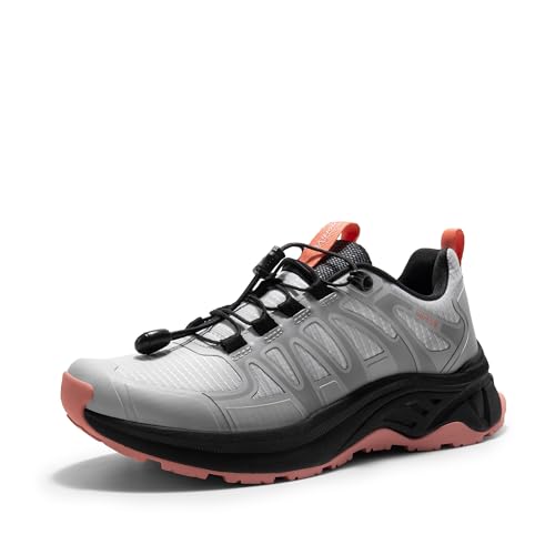 NORTIV 8 Women's Quick Laces Hiking Shoes Lightweight Walking Outdoors Trekking Trails Camping Casual Sneakers 9.5 Grey Pink