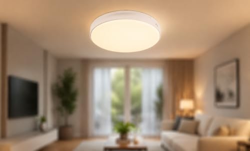 Image of OLIPS LED Bulkhead Light IP54 Waterproof Indoor /Outdoor Wall & Ceiling Light - Weatherproof, Shock Proof, Slim Plastic Surface-Mounted Fixture (18 WATT Round (Warm White), 2)