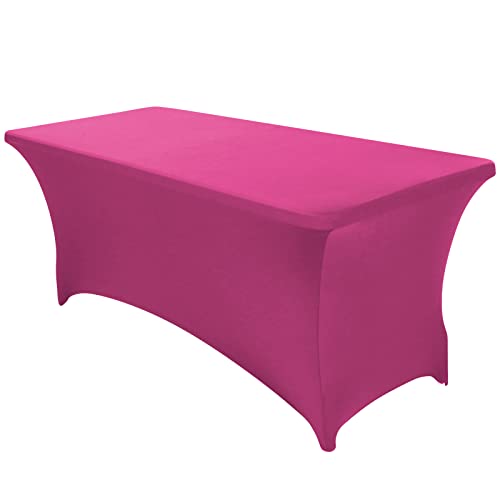 Image of SEPARO 1Pack,6FT Fuchsia Spandex Table Cover Fitted Rectangular Tablecloth Stretchable Tablecloth 6 ft Wrinkle-Free for Party Tradeshows Banquet Weddings Cocktail