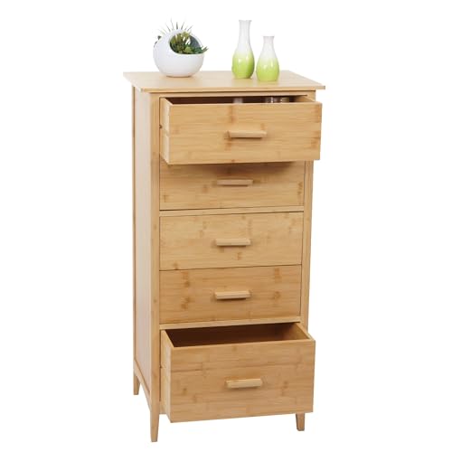 Mendler Commode en Bambou HWC-M24 5 tiroirs, 100x50x40cm