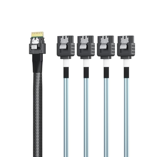 10Gtek SlimSAS 4i to 4xSATA, SFF-8654 Host/RAID to SATA Target HD, Suitable for Servers, Hard Drives, Computers, and Hosts, 0.5m(1.6ft)
