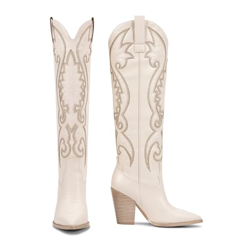 Image of ISNOM Knee High Cowboy Boots for Women, Comfortable and Fashion