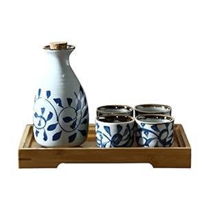 Japanse stijl wijnwerk keramische sake -pot set izakaya wijnwerk sterke spirits witte wijnglas vader’s geschenken (Color : Blue, Size : 1 set)