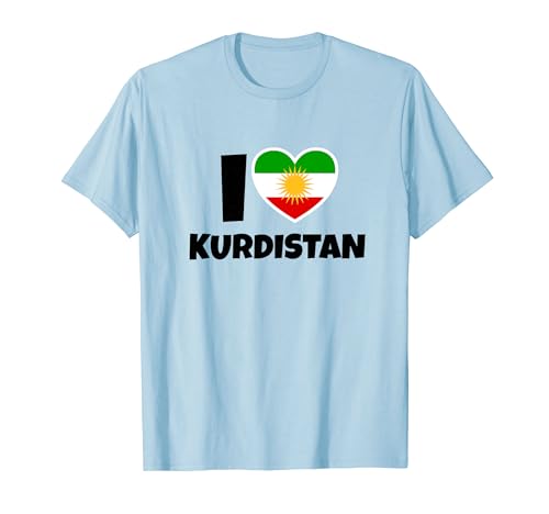 I Love Kurdistan con Bandera 21 Rayos Sol Kurdo y Corazón Camiseta