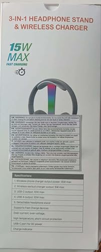 Padwa Lifestyle Gaming Headset Stand, Headset Stand with 7 Lighting Effect Modes, Headset Holder with 1 USB Port and 2 Type C Ports, Headphones Holder with Wireless Charging Padwa Lifestyle Gaming Headset Stand, Headset Stand with 7 Lighting Effect Modes, Headset Holder with 1 USB Port and 2 Type C Ports, Headphones Holder with Wireless Charging