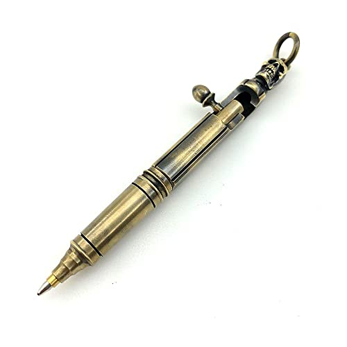 Duffire Edc Mini Bolt Action Pen Small Keychain Solid Brass, Metal Heavy Duty With Refill, Tactical For Men, Handmade Skull Retro Style Ballpoint Pen, 3.6 X 0.39 Inches (Minizhongshan2#Kl) #TOP6