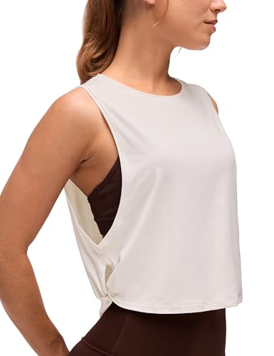 Image of CRZ YOGA Pima Cotton Dropped Armhole Tank | Workout, Naturally Soft, Loose Fit, Crop, Crewneck, Knotted Sides, Sleeveless Tops for Women