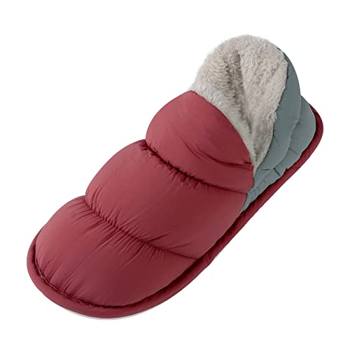 JIAHG Women Men’s Waterproof Insulated Down Slippers Non-Slip Snow Ankle Boots Winter Warm Cozy Plush Lining House Shoes