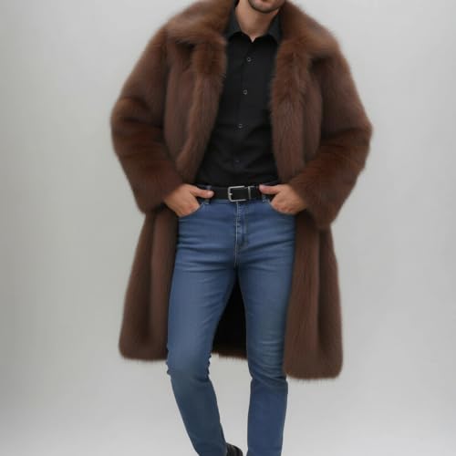 Image of Lisa Colly Men's Faux Fur Coat Winter Parka Overcoat | Men's Faux Fur Jacket, Winter Faux Fur Long Coat, Long Sleeve Fluffy Overcoat