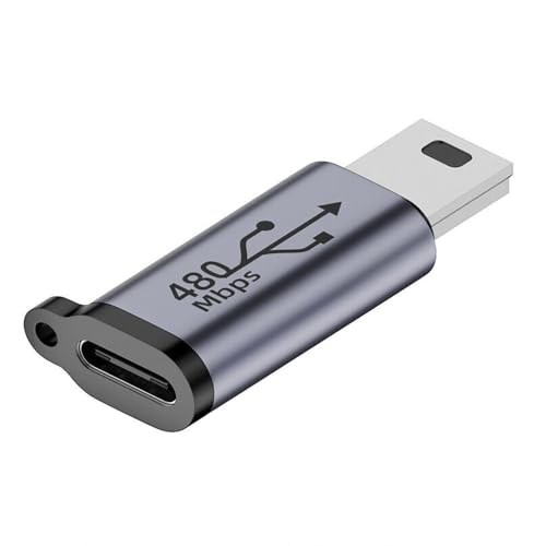 Image of Tobo 480Mbps Mini USB Male to USB C Female Adaptor 18W Mini USB Plug to USB C Jack Data Connector, Al Alloy /Hanging Hole, for Digital Cameras Mobile Hard DrivesMP3