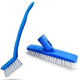 Clean-EEZ Grout Brush Combo Kit - Stand Up & Handheld V-Shaped Brushes with Curled Bristles - Easy...