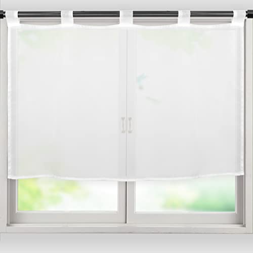 TW1TGOFT Visillo de gasa blanca con trabillas, transparente, corto, para cocina, 60 x 90 cm (alto x ancho), color blanco Cover