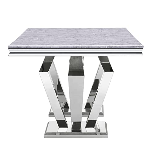 Acedécor Silver Dining Table, Modern 78" Rectangular Dining Room Table For 6 To 8, Stylish Silver Mirror Stainless Steel Metal Geometric Base #TOP5