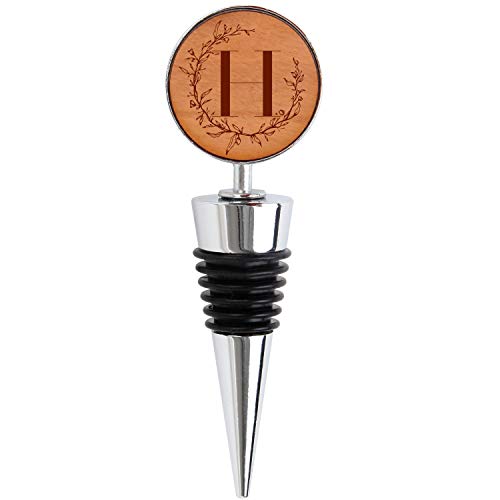 Monogram Letter H Wine Bottle Stopper with Reusable Wine Cork Wooden Decorative Wine Toppers - Decorated Wine Stopper - Silicone Metal Wine Stoppers