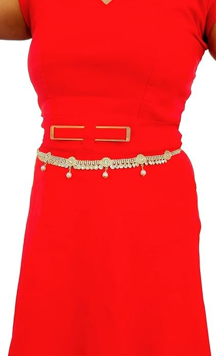 Gold Polished Golden White Kamarpatta Kamar Kardhani Waist Chain Kamarband, Ottiyanam Vaddanam Waistchain for Women-picture-51