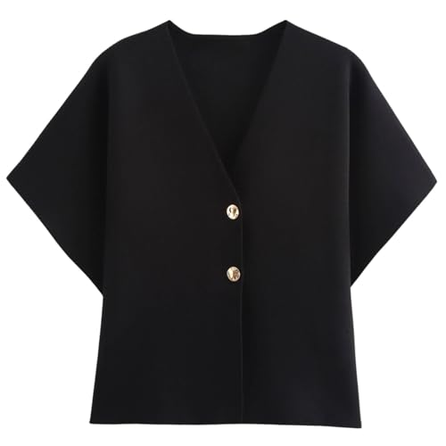 Image of hathne Women's Short Sleeve V Neck Cardigan Lightweight Knit Sweater Button Down Office Casual Tops