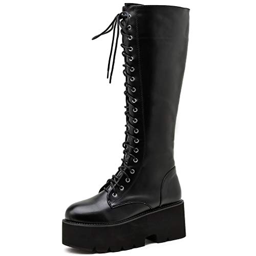 Image of Parisuit Women's Knee High Goth Platform Boots Lace Up Combat Boots