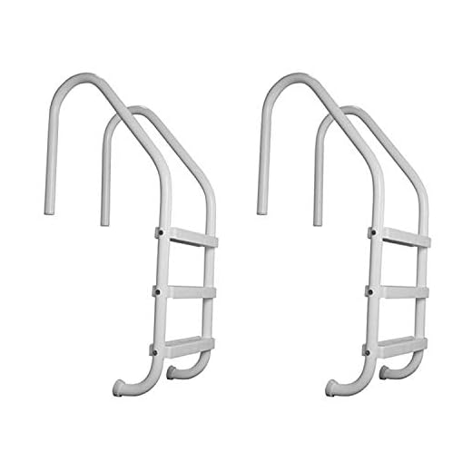 Saftron 3 Step High Impact Polymer Finish Inground Pool Ladder, White (2 Pack)