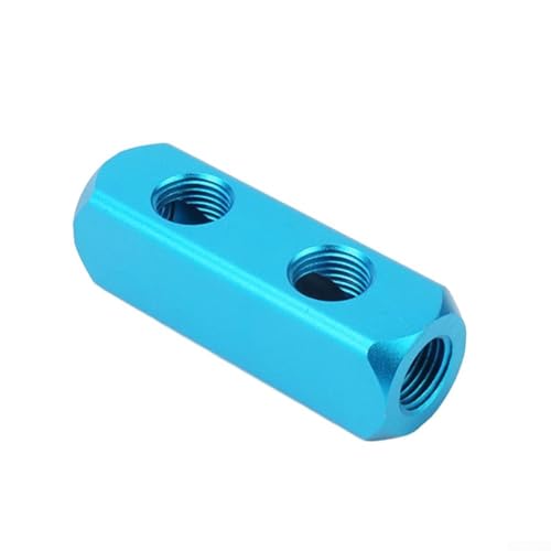 Bulevisiter Répartiteur de bloc de collecteur en ligne de tuyau d'air en aluminium, raccord fileté G1/4 pour systèmes pneumatiques, 2/3/4 voies, 5/6/7 ports, bleu (2 voies)