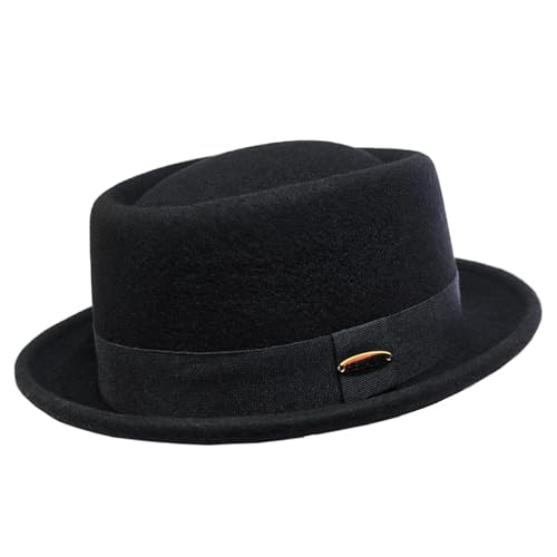 HEYANN Chapeau Fedora vintage en laine pour homme et femme, chapeau Fedora 100 % feutre de laine à bord court chapeau de porkpie gentilhomme jazz trilby...