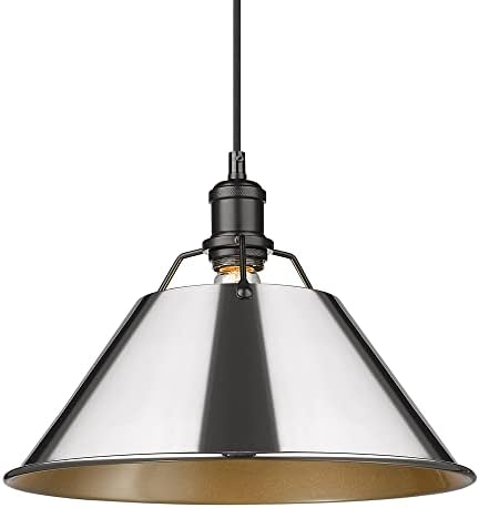 Golden Lighting 3306-L BLK-CH Orwell Pendant, Matte Black with Chrome Shade- Pendant Light Fixture, Pendant Light Fixtures, Ceiling Light Fixture, Pendant Lights Kitchen island,