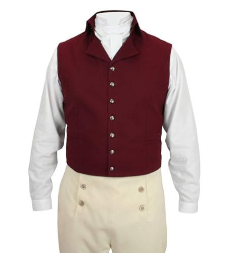 Historical Emporium Men's Regency Folded High Collar Dress Vest, Cotton Dress Granville Waistcoat