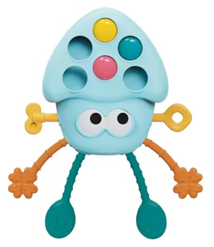 Yummy Baby Montessori Sensory Toy for Babies, Silicone Pull String Teething Toy, Perfect for Entertaining Baby While Developing Motor and Sensory Skills (Blue Octopus)