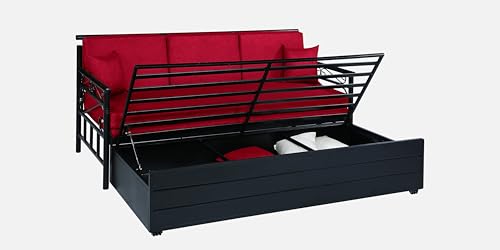 Image of 3 Seater Metal Sofa Cum Bed with Hydraulic Storage | Single Size Sofa Cuma Bed | 3 Seater Sofa Set, Metal Sofa Set for Living Room (Red, Single Size (76 inch x 48 inch))