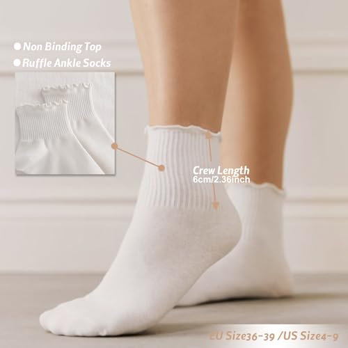 Image of Fszsaa 6PAIRS Trim Ruffle Socks Women Cotton Casual Mini Crew Socks Low Cut Ankle Socks MultiColor