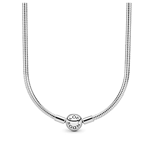 Pandora Moments Jewelry 19.7" Sterling Silver Necklace | Snake Chain Charms | Gift for Her