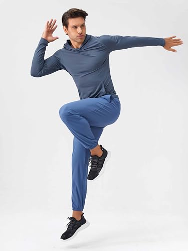 Men's Pullover Workout Long Sleeve Kangaroo Pouch Lightweight Quick Dry Casual Hooded Sweatshirts 31518YD4