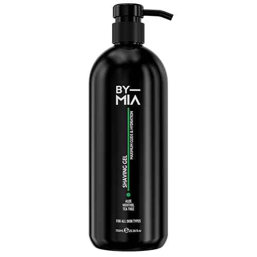 BY MIA Shaving Gel 750ml | Enriched with Aloe, Menthol, and Tea Tree Oil for Maximum Glide & Hydration | Transparent Formula for Precise Shaving