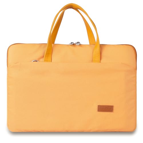 Image of Protecta Grace Office Laptop Messenger Bag for Men and Women Canvas Look Laptop Briefcase Water Repellent Padded Laptop Messenger Sleeve Bag 15.6 Inch Ideal for Office & Work in Color Yellow