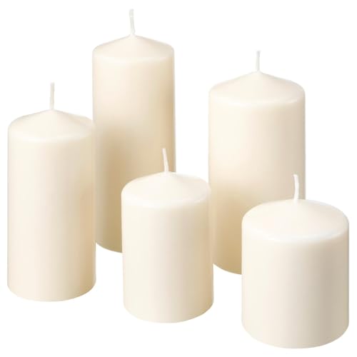 IKEA Fenomen - 5 Pack Unscented Round Pillar Candle, Birthday, Holiday & Home Decoration (White)